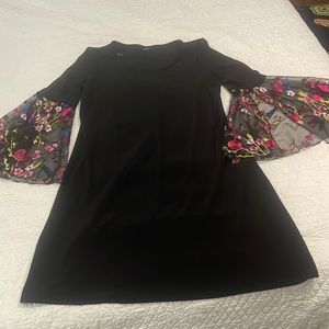 Black Embroidered bell sleeve dress